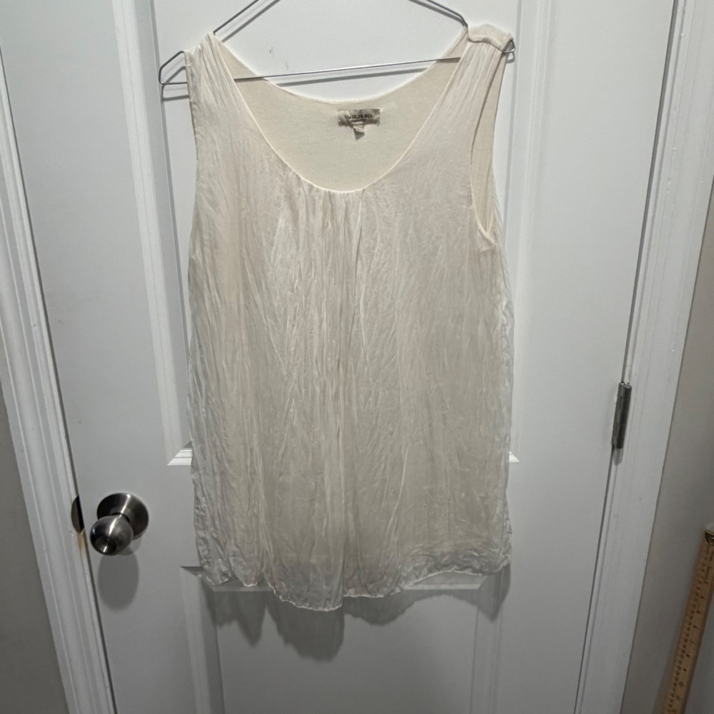 Via Signoria Womens Tank Top 100% Silk Overlay Made in Italy Ivory Size Large